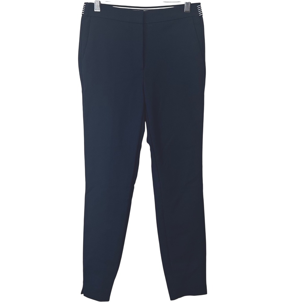 Zara Women's XS Navy Blue Slim Fit Dress Pants Striped Elastic Waist Office Chic